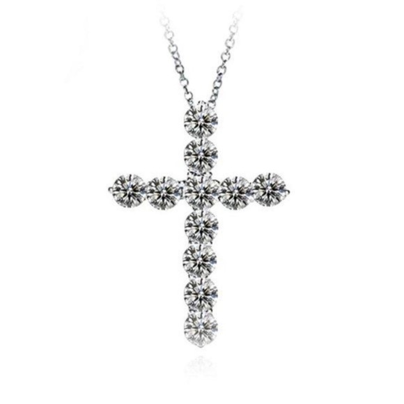 NEW 925 Sterling Silver Diamond Cross Necklace - Picture 4 of 4